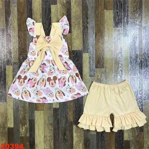 Kids' Cartoon Print Dress with Matching Ruffle Shorts