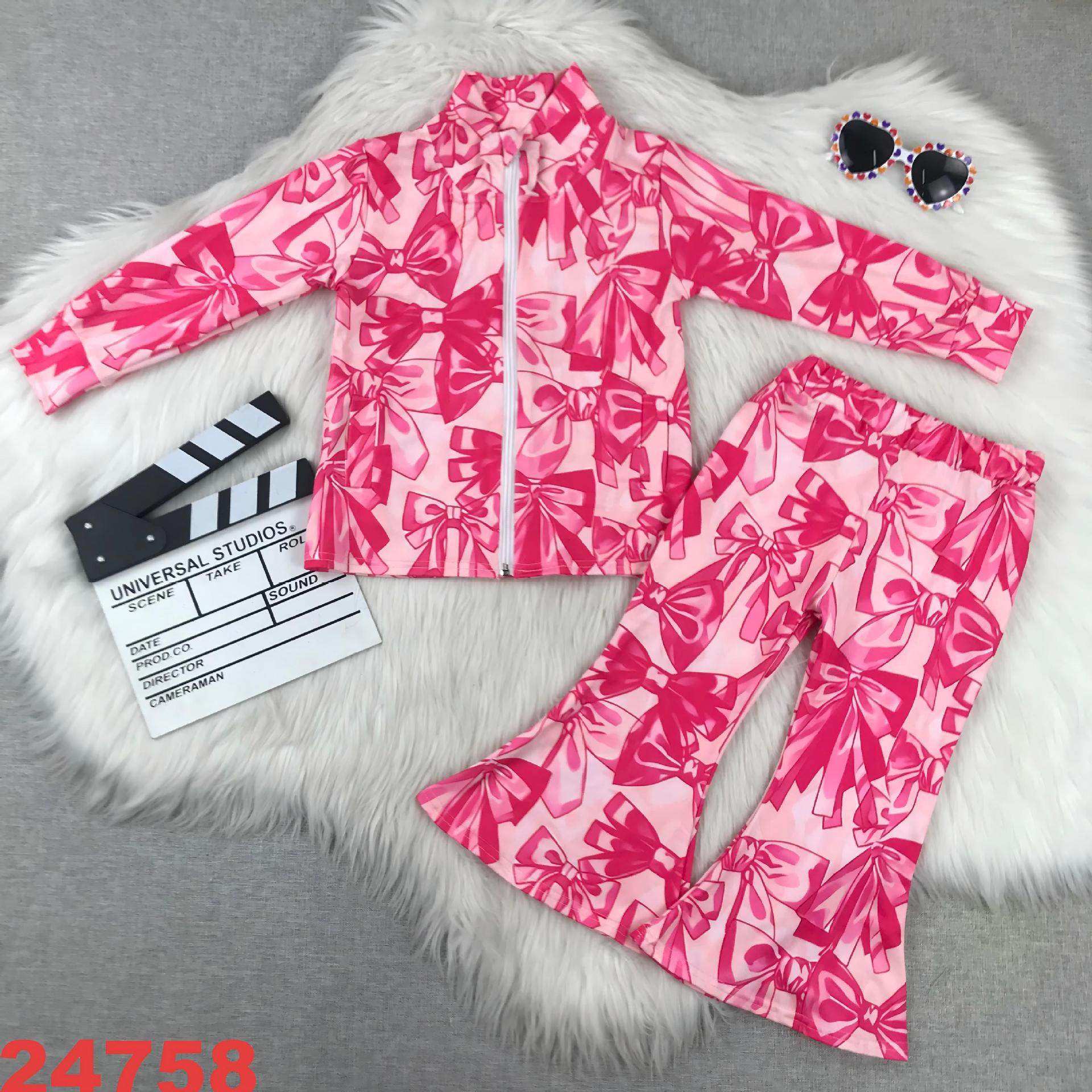 Pink Bow Pattern Long Sleeve and Pants Set