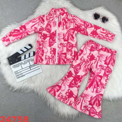 Pink Bow Pattern Long Sleeve and Pants Set
