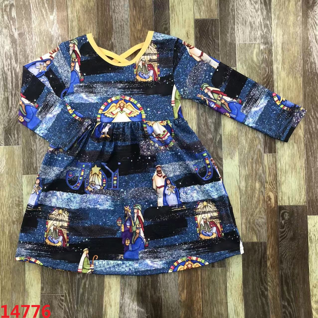 Children's Long Sleeve Dress with Stained Glass Print