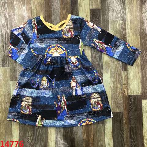 Children's Long Sleeve Dress with Stained Glass Print