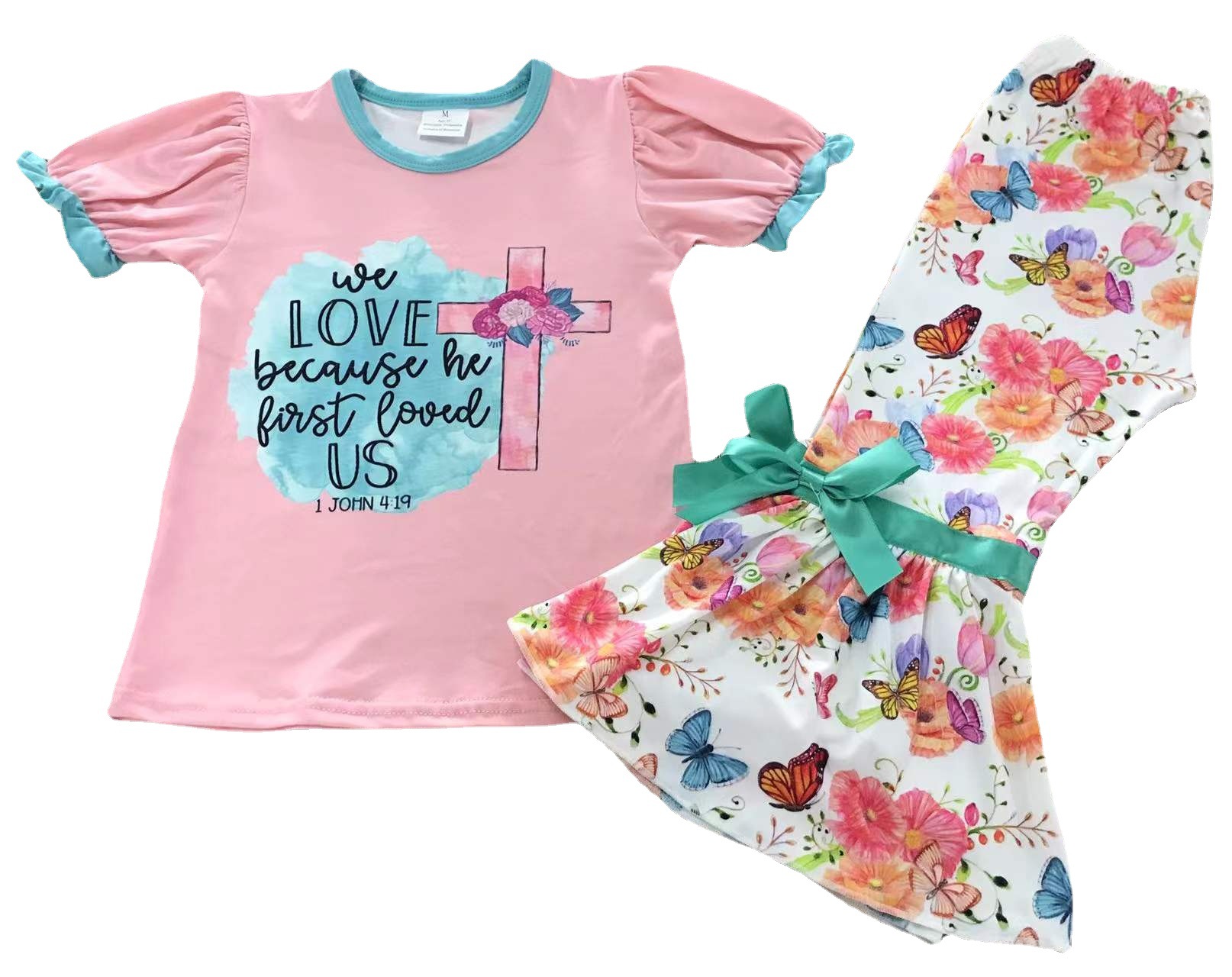 Girls' Pink Floral Long Sleeve Dress Set