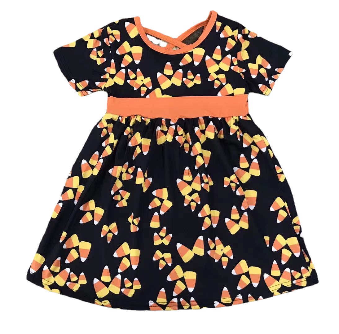 Candy Corn Halloween-Themed Short Sleeve Dress