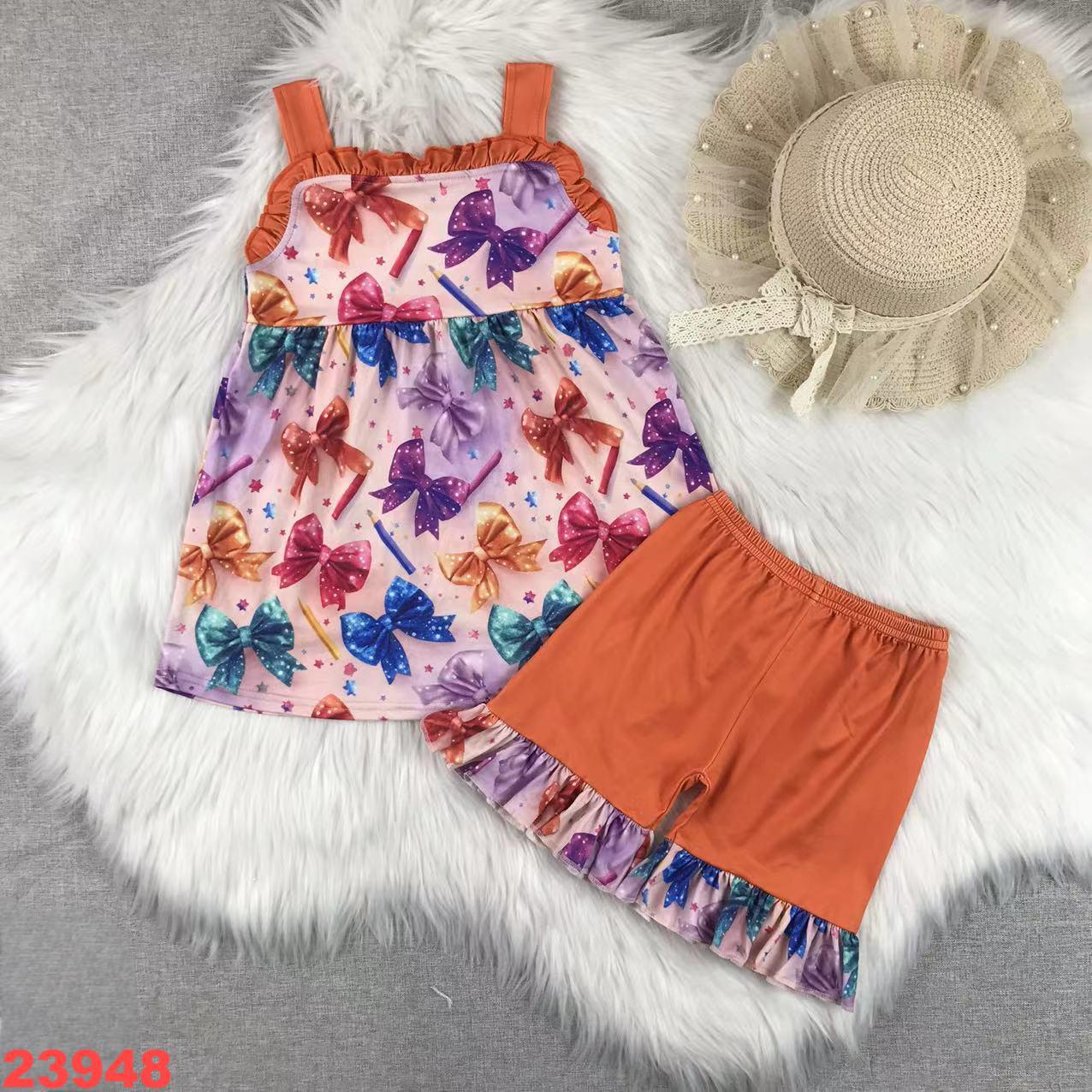 Girls' Bow Print Sleeveless Top and Shorts Set