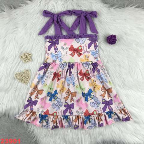 Girls' Bow-Print Halter Dress