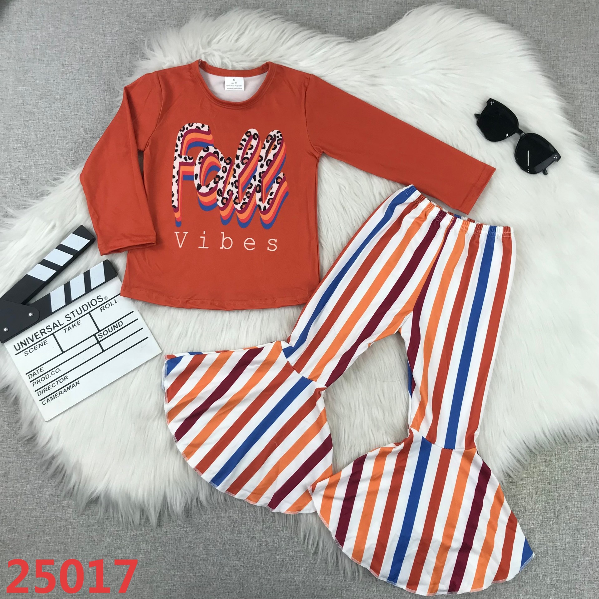 Fall Vibes Long Sleeve Outfit with Striped Flared Pants