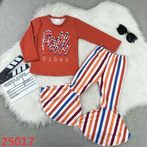 Fall Vibes Long Sleeve Outfit with Striped Flared Pants