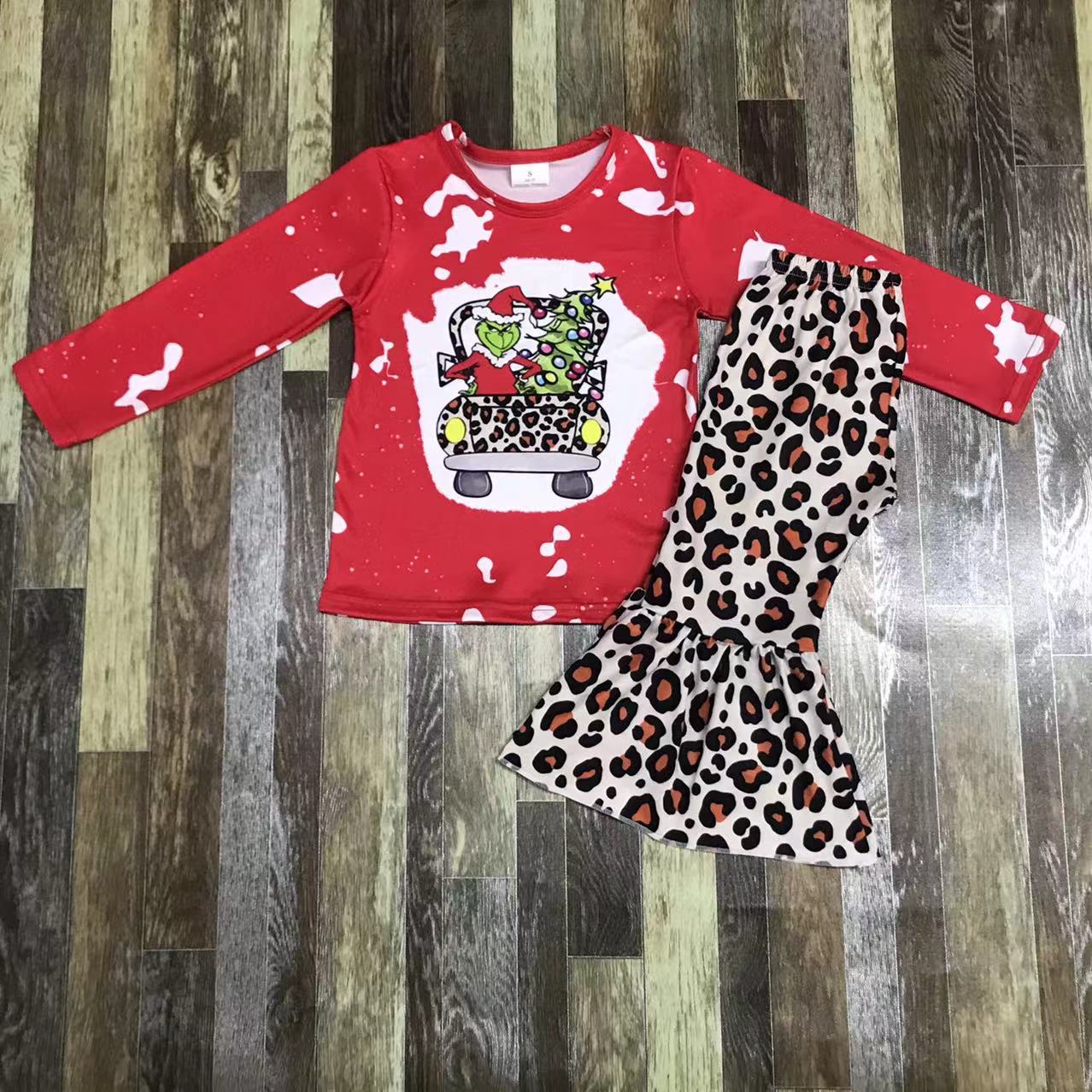 Children's Long Sleeve Leopard Printed Holiday Outfit