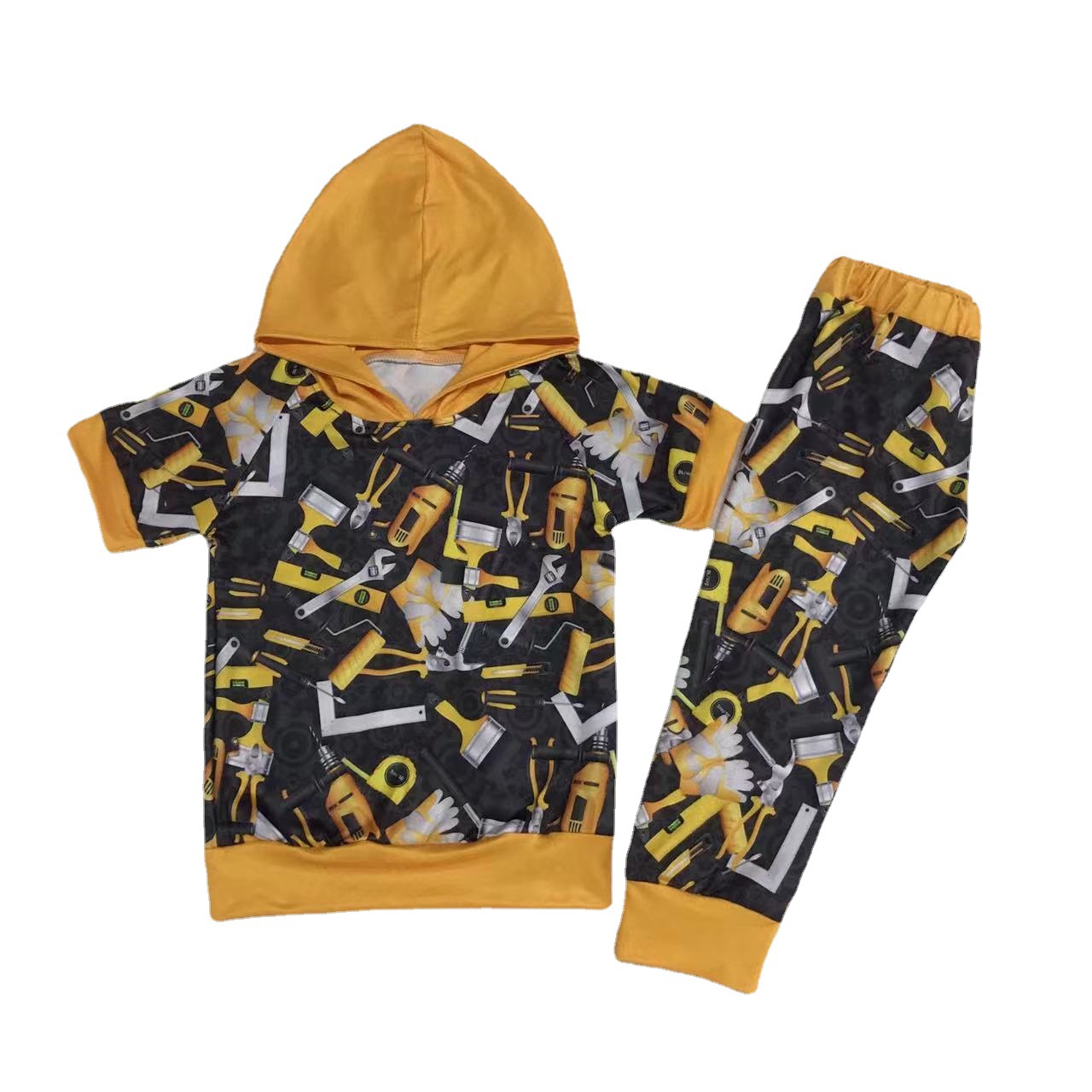 Kids Construction Tools Print Hoodie Set