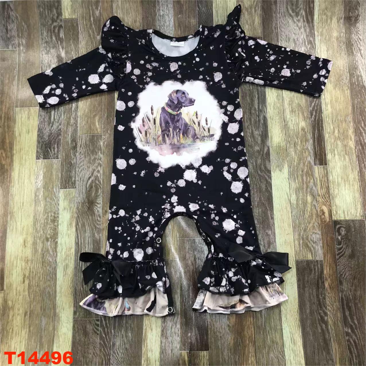 Long Sleeve Ruffle Romper with Dog Print