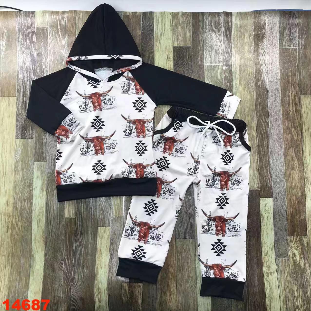 Children's Long Sleeve Hoodie and Pants Set with Animal Print