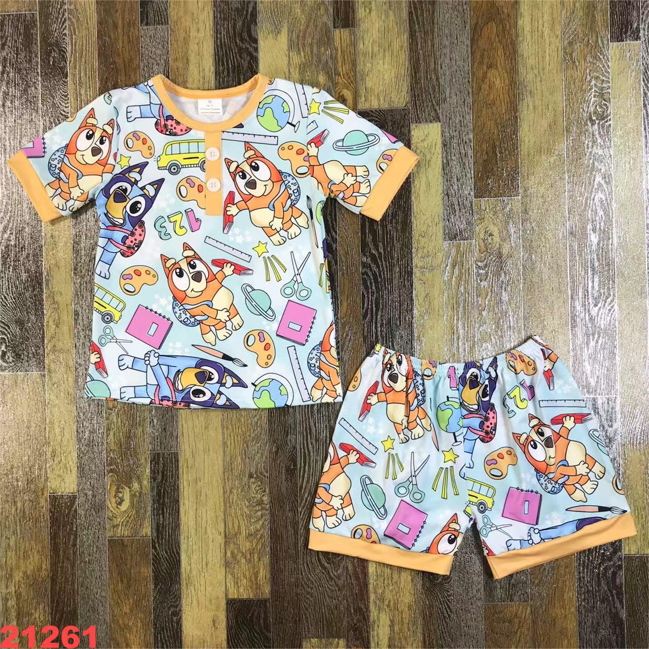 Children's Cartoon Graphic Short Sleeve Top and Shorts Set