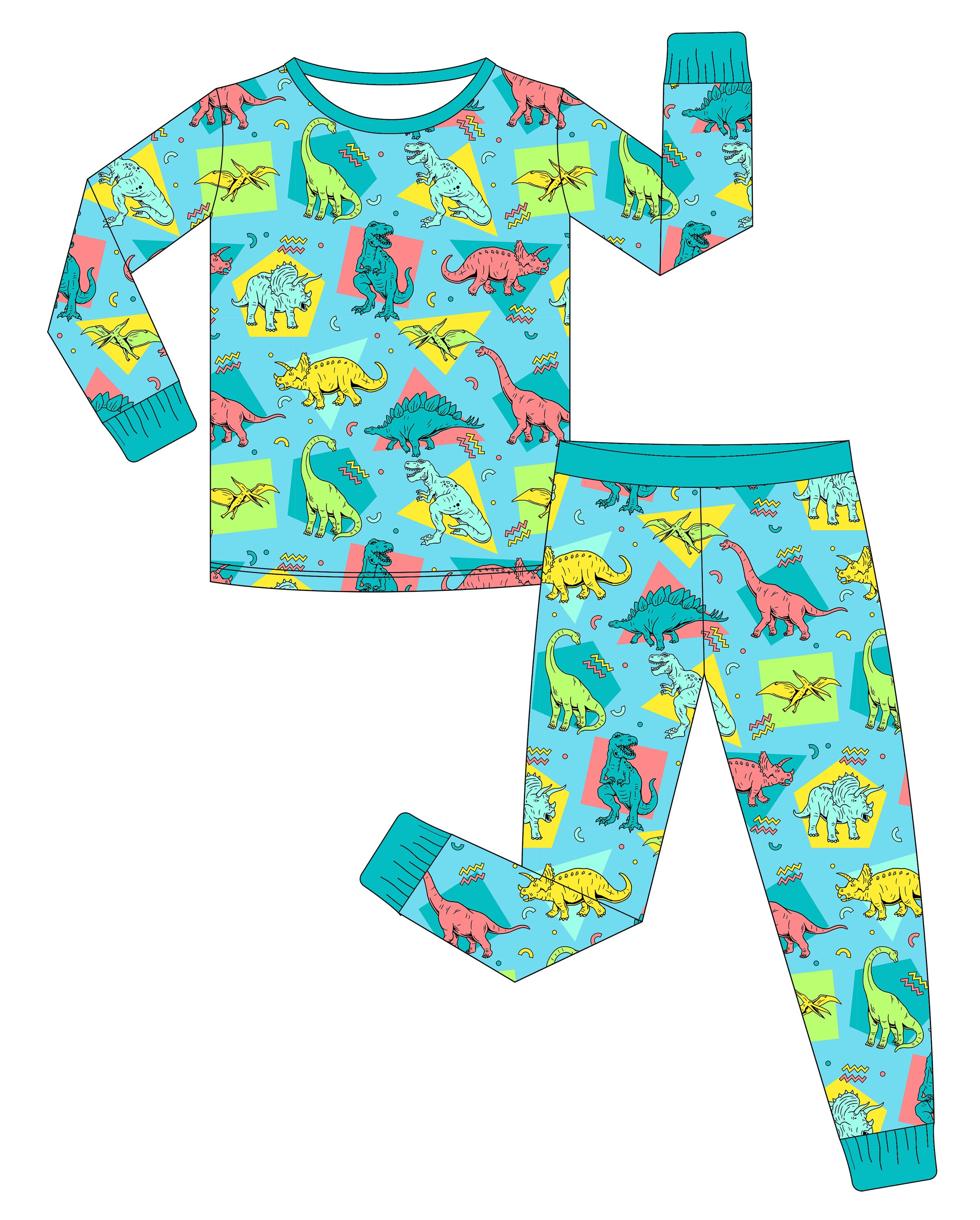 Dinosaur-Themed Long Sleeve Pajama Set for Kids
