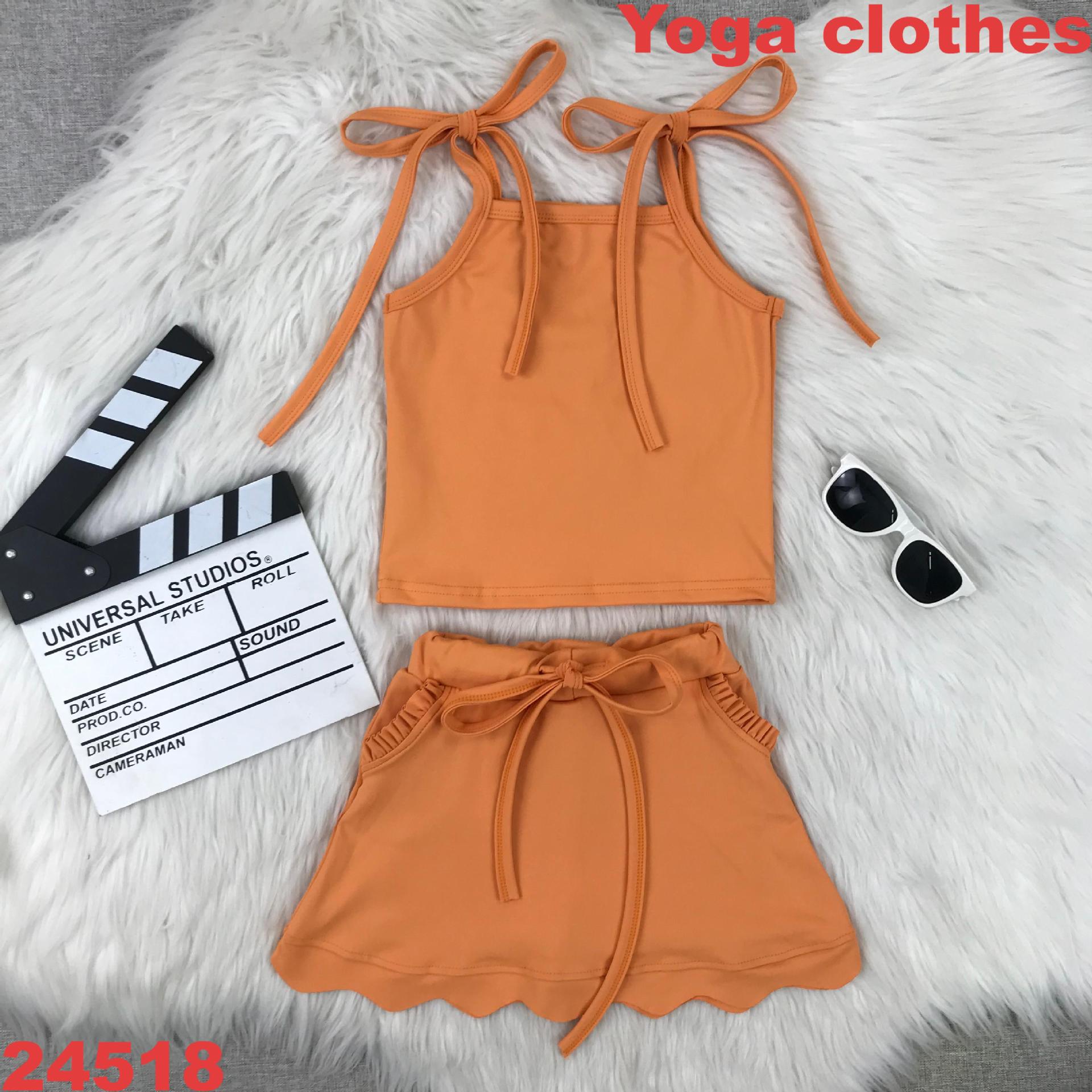 Orange Tie-Strap Tank Top and Skirt Set