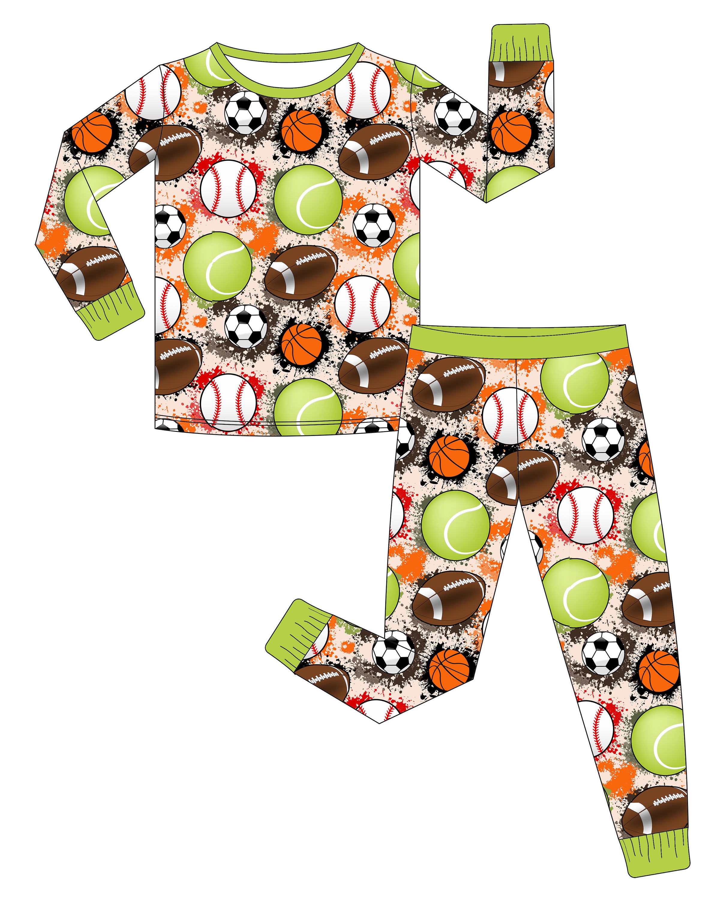 Sports Print Long Sleeve Pajama Set