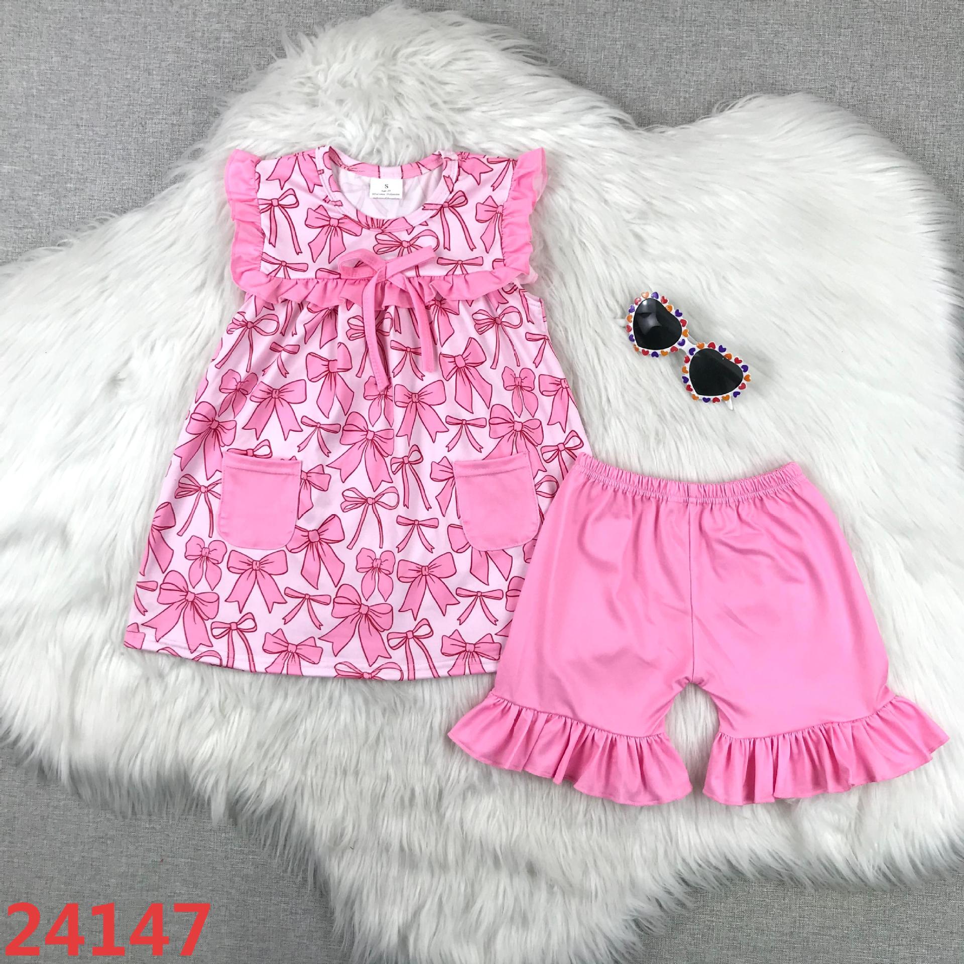 Pink Bow-Printed Short Sleeve Set
