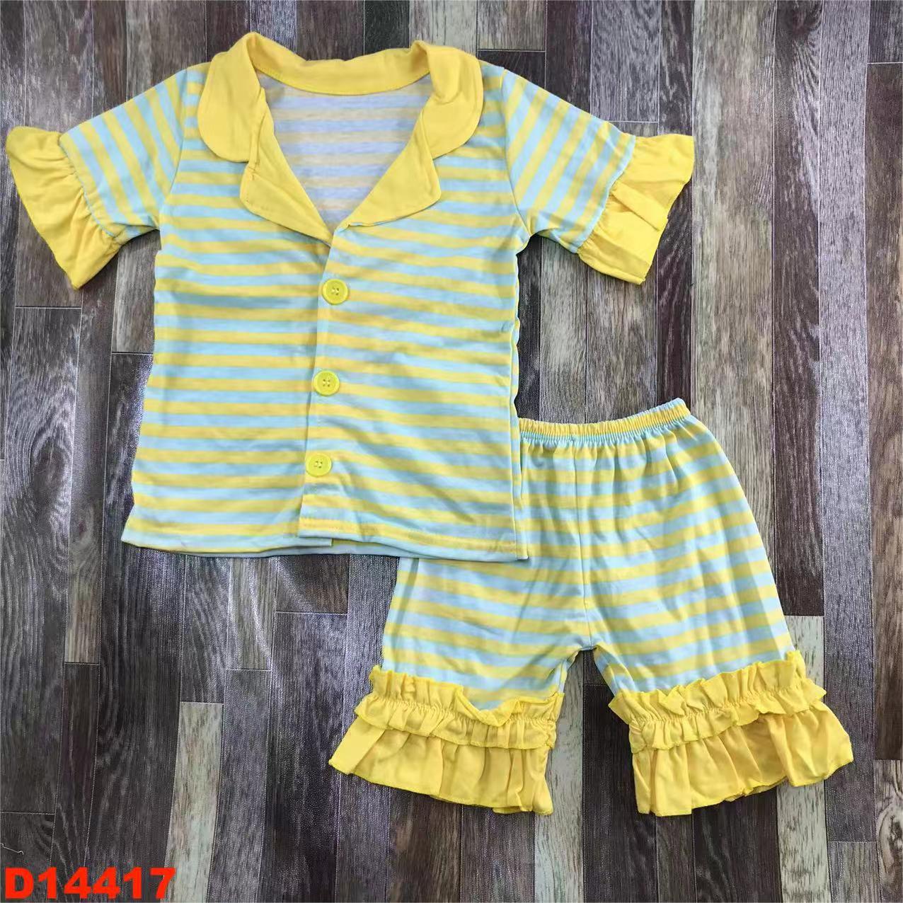 Yellow Striped Ruffle Short Sleeve Set