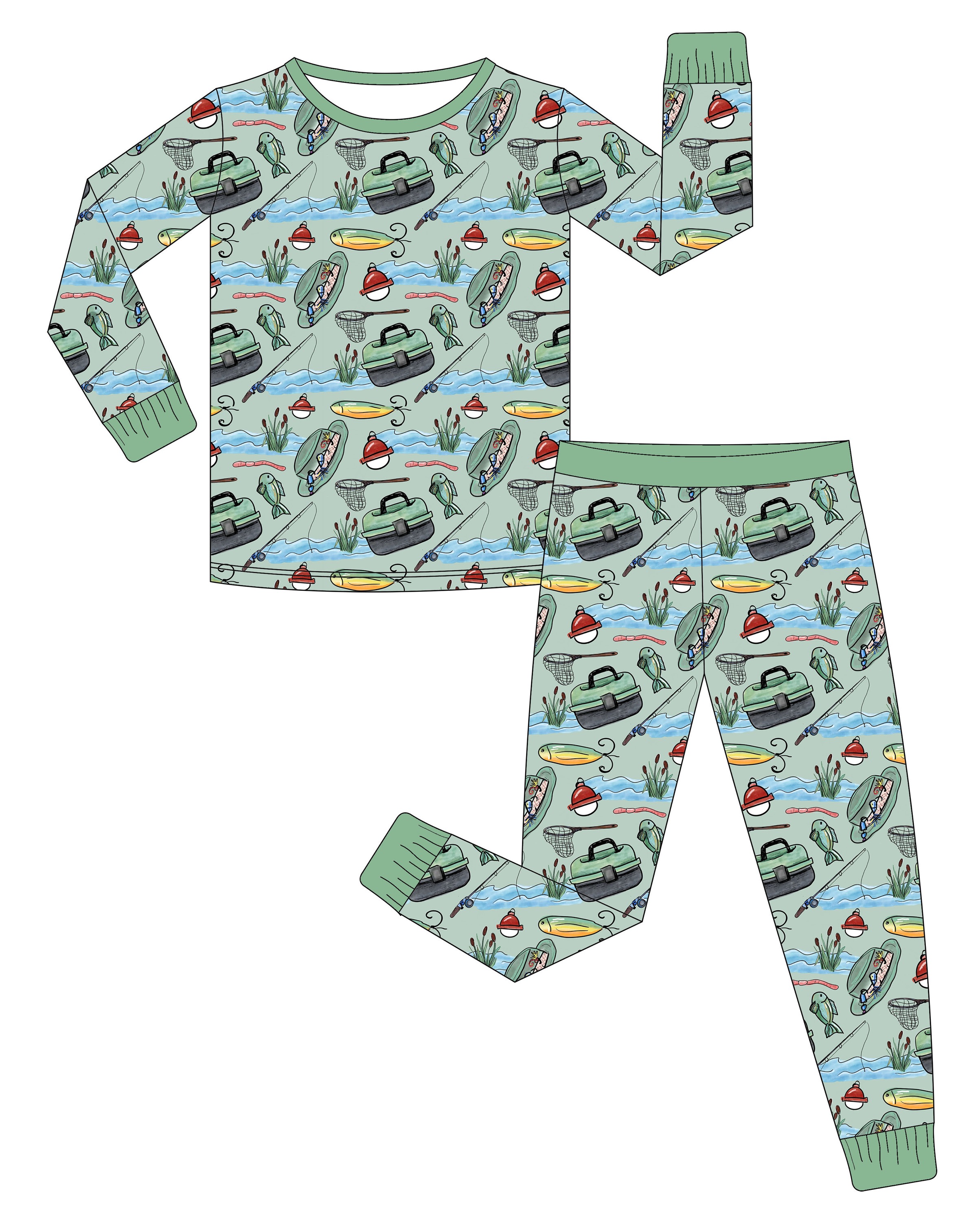 Kids' Long Sleeve Printed Pajama Set - Fishing Theme