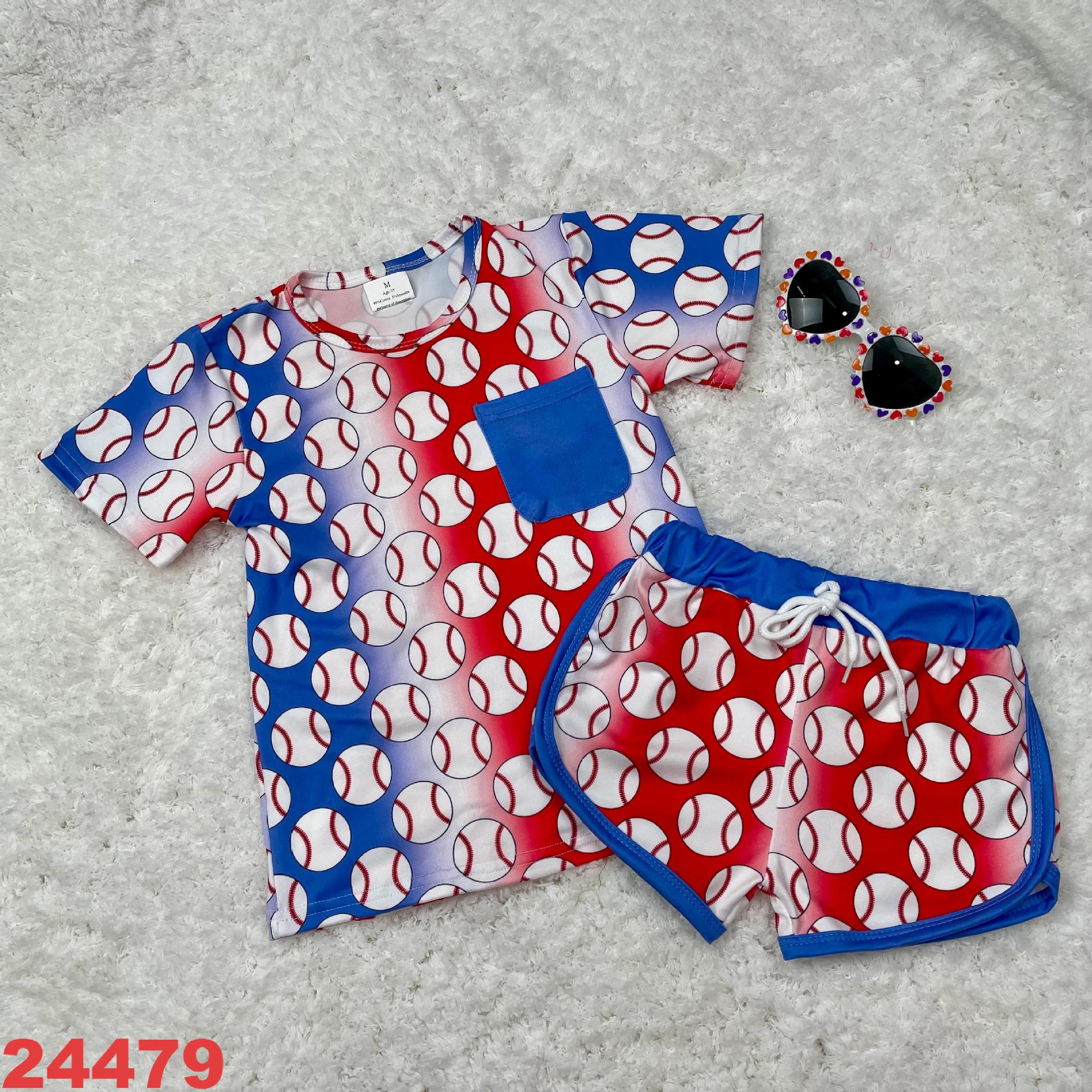 Baseball Patterned Short Sleeve Set