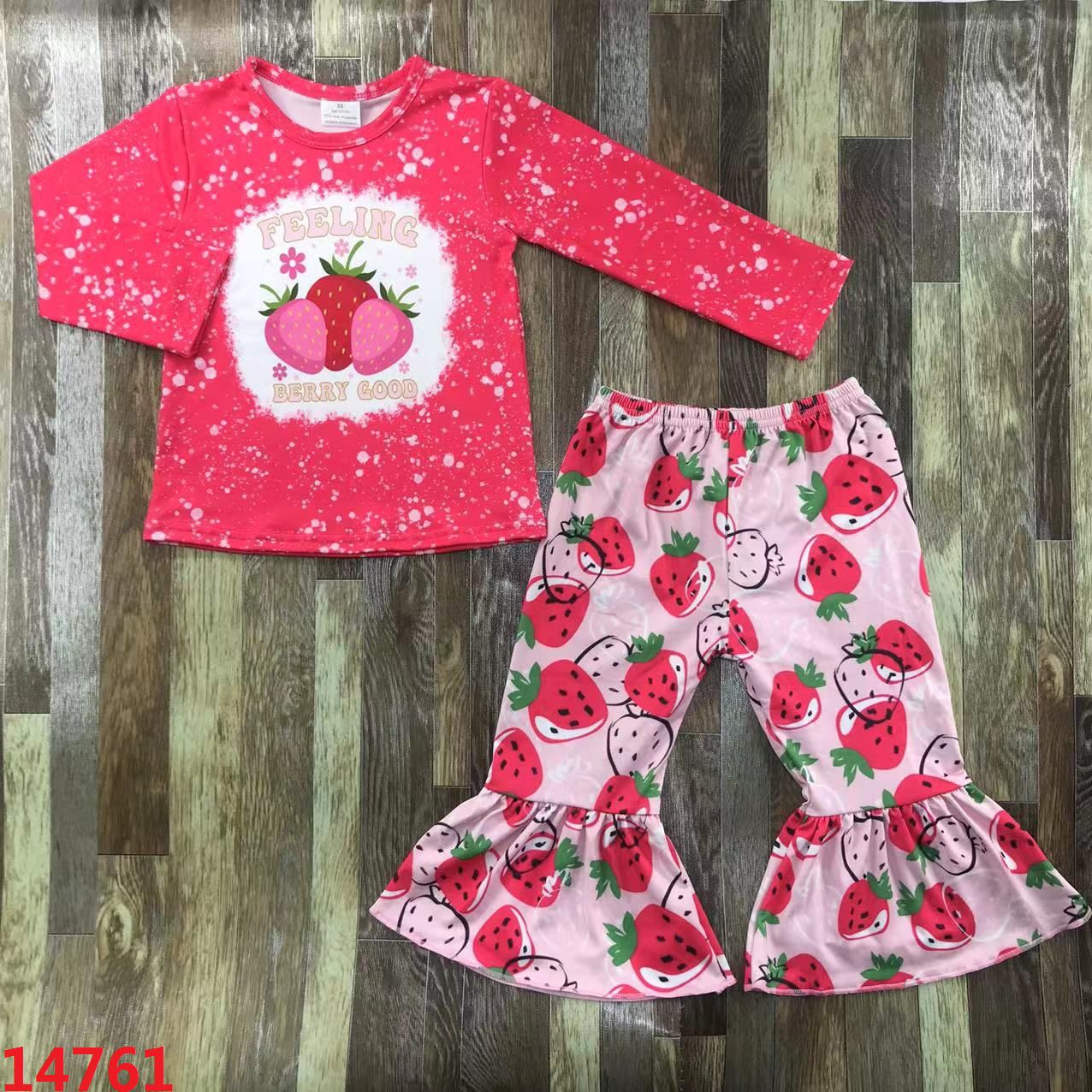 Strawberry Long Sleeve Top and Ruffle Pants Set